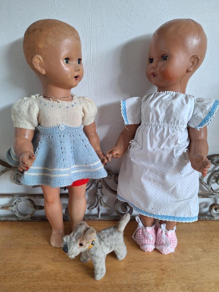 Twee oude poppen van compositie, Ophalen of Verzenden