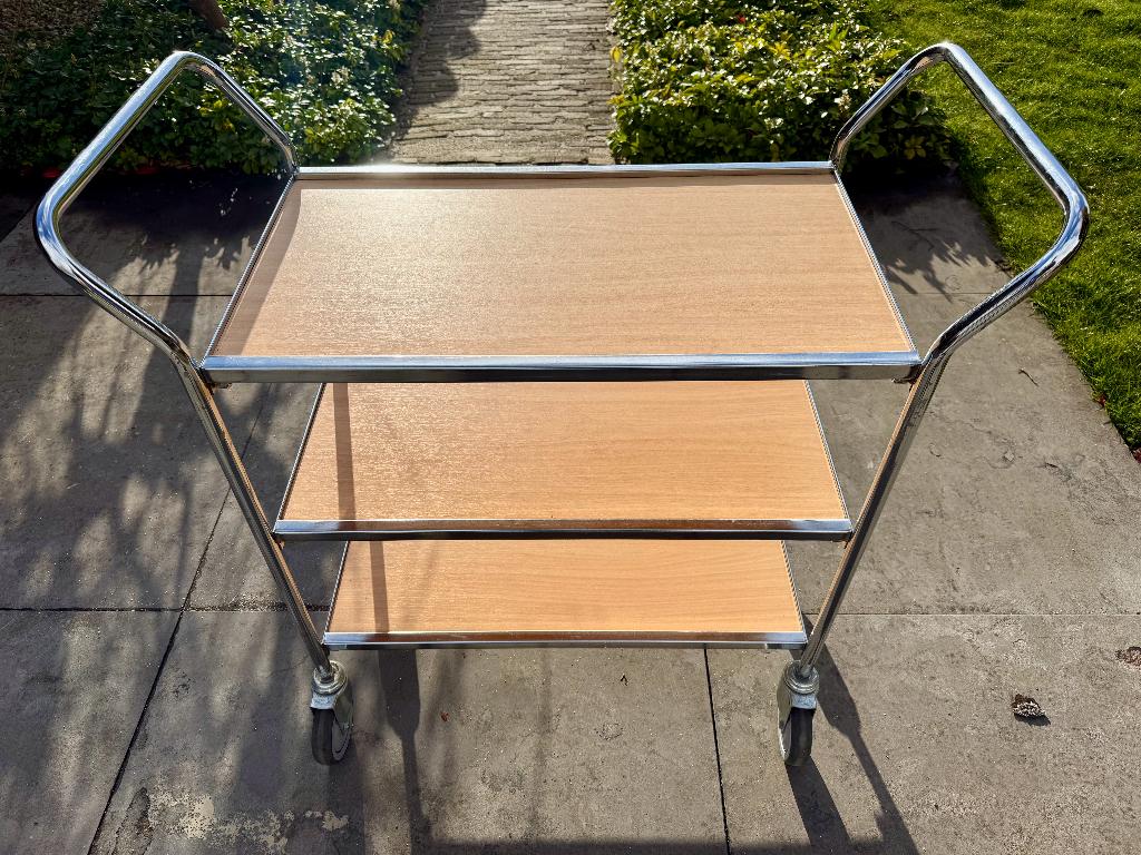 Serveerwagen/ horecawagen/ tafelwagen - Chroom & Houtlook, Doe-het-zelf en Verbouw, Transportwagens, 100 liter of meer, Ophalen