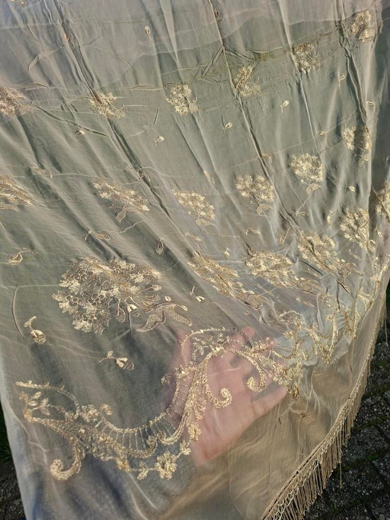 Antieke vitrage met bloemetjes, Ophalen of Verzenden