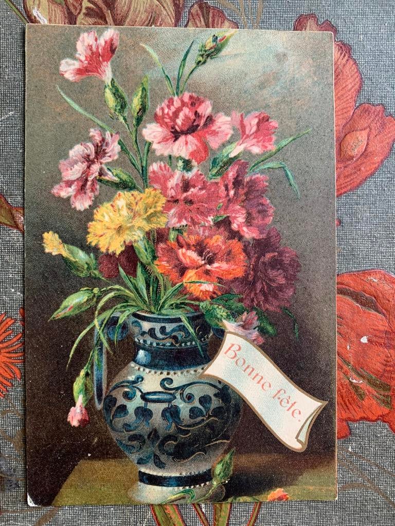 1907 Bonne Fête  - Vaas met bloemen - anjers (EE), Ophalen of Verzenden, Voor 1920, Gelopen, Overige thema's