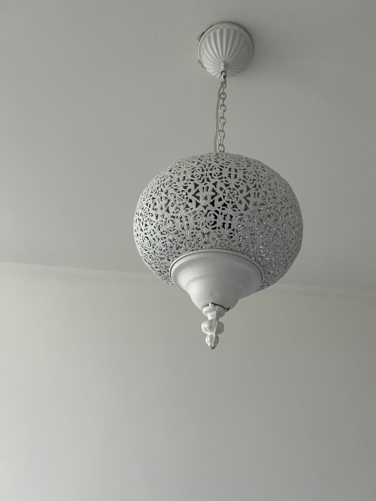 Prachtige Arabische hanglamp - Wit metaal, Huis en Inrichting, Lampen | Hanglampen, Ophalen, Gebruikt, Metaal, 50 tot 75 cm