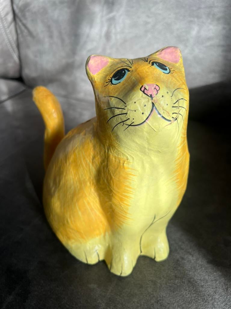 Vintage Jaren ‘70 Katten Spaarpot Papier-Mache., Ophalen of Verzenden, Gebruikt, Overige materialen, Dier