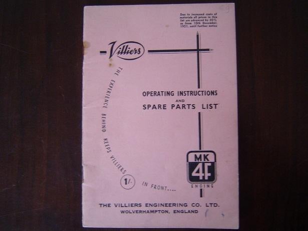Villiers MK4F 1952 98cc instruction / parts manual, Ophalen of Verzenden, Overige merken
