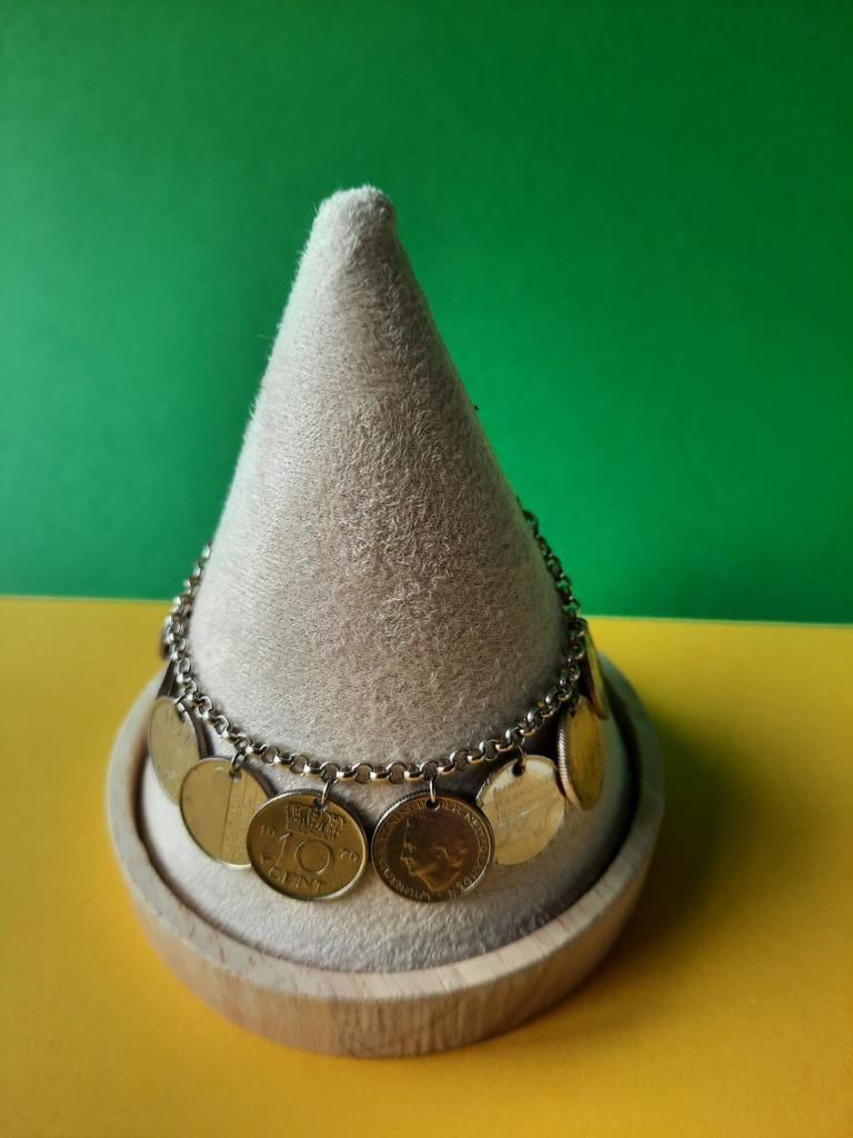 3 Koninginnen Dubbeltjes Armband. Max lengte 19cm, Ophalen of Verzenden, Zo goed als nieuw, Zilver, Staal