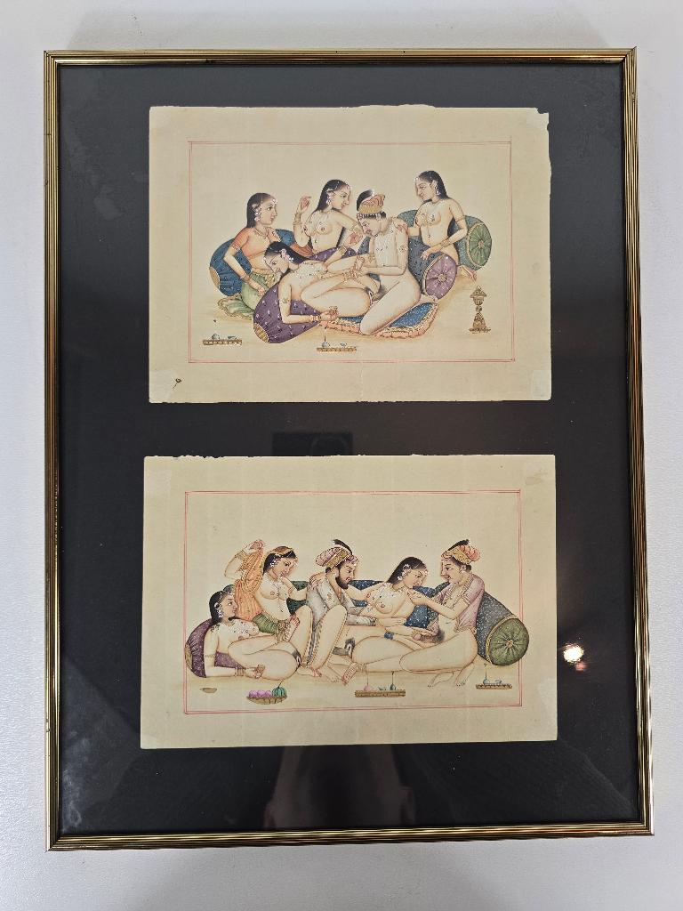 Miniatuurschilderingen Kama Sutra, India, Qajar dynastie, Antiek en Kunst, Kunst | Niet-Westerse kunst, Ophalen of Verzenden