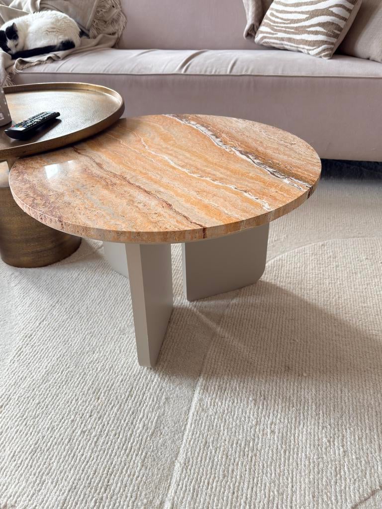 Salon tafel travertin, 50 tot 100 cm, Rond, Ophalen of Verzenden, Zo goed als nieuw