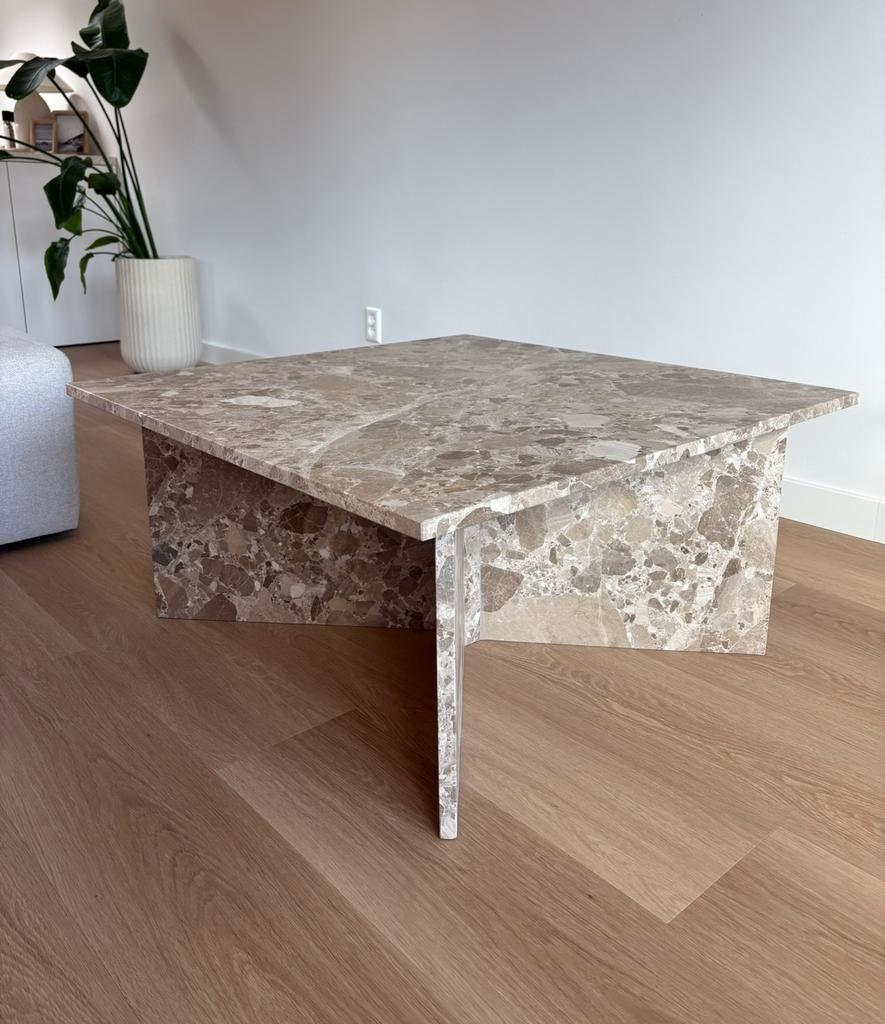 Salontafel van marmer (Deense merk Bendt), Ophalen, 50 tot 100 cm, Vierkant, Zo goed als nieuw