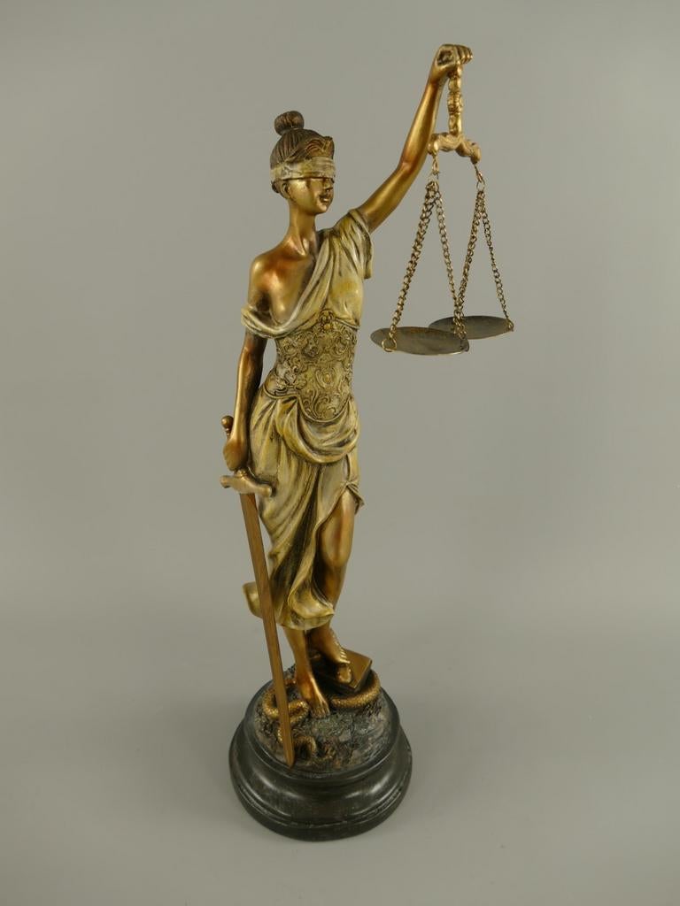 Justitia Beeld Polystone Rustiek Gekleurd H.53cm, Ophalen of Verzenden