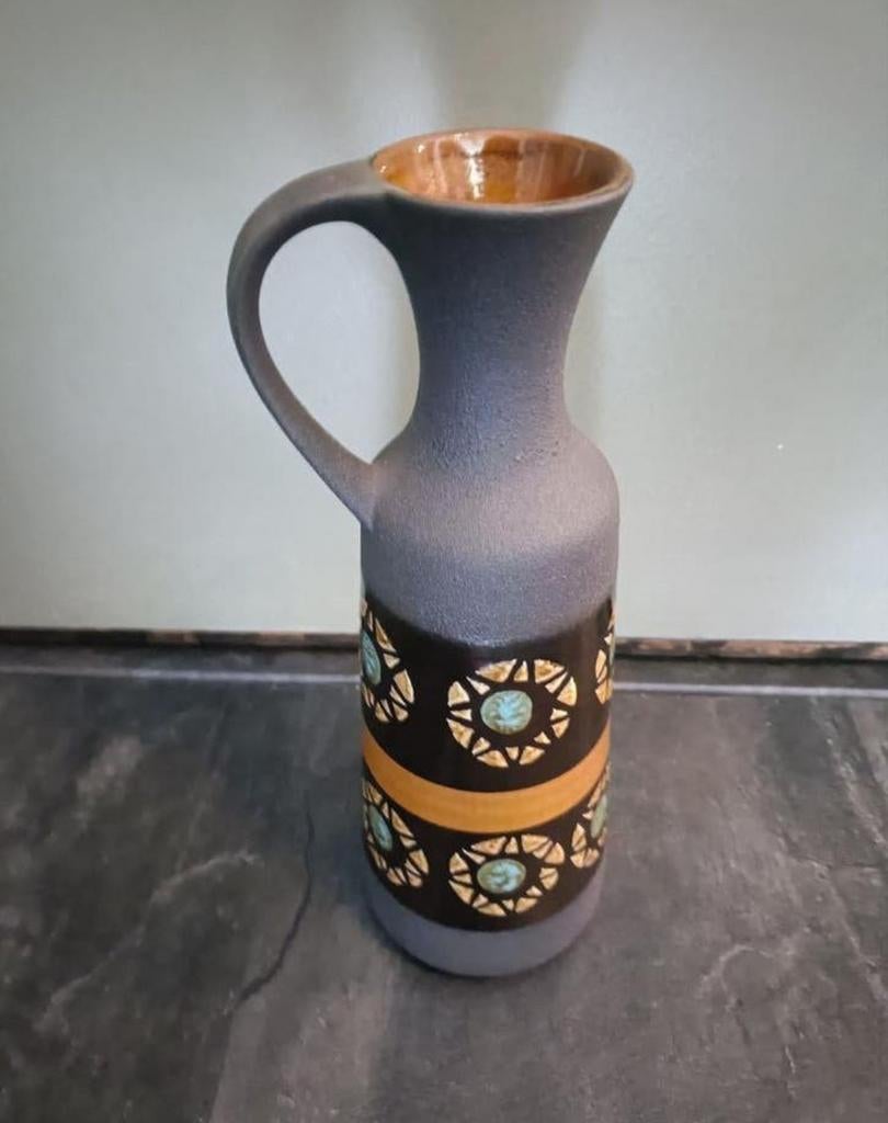 Vintage West Germany vaas, grijs met decoratie, Ophalen of Verzenden