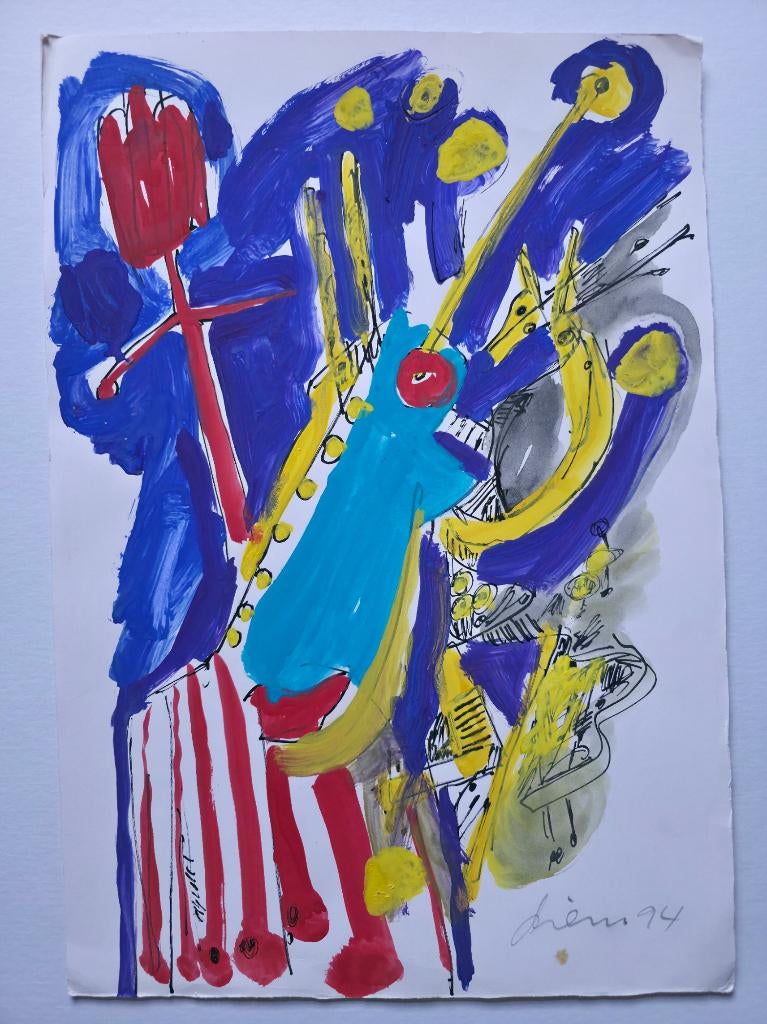 Gemengde Techniek van Peter Diem 50x35 cm., Huis en Inrichting, Woonaccessoires | Schilderijen, Tekeningen en Foto's, Ophalen of Verzenden