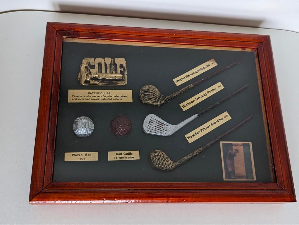 Patent club American golfer schilderijtje lijstje ingelijste, Ophalen of Verzenden