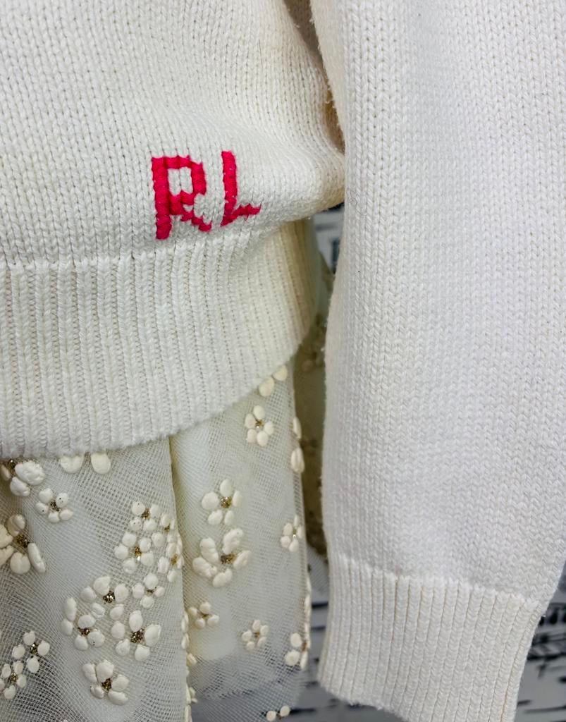 Ralph Lauren meisjes trui met beertje maat 8-10, Trui of Vest, Zo goed als nieuw, Ralph Lauren, Ralph Lauren EU
