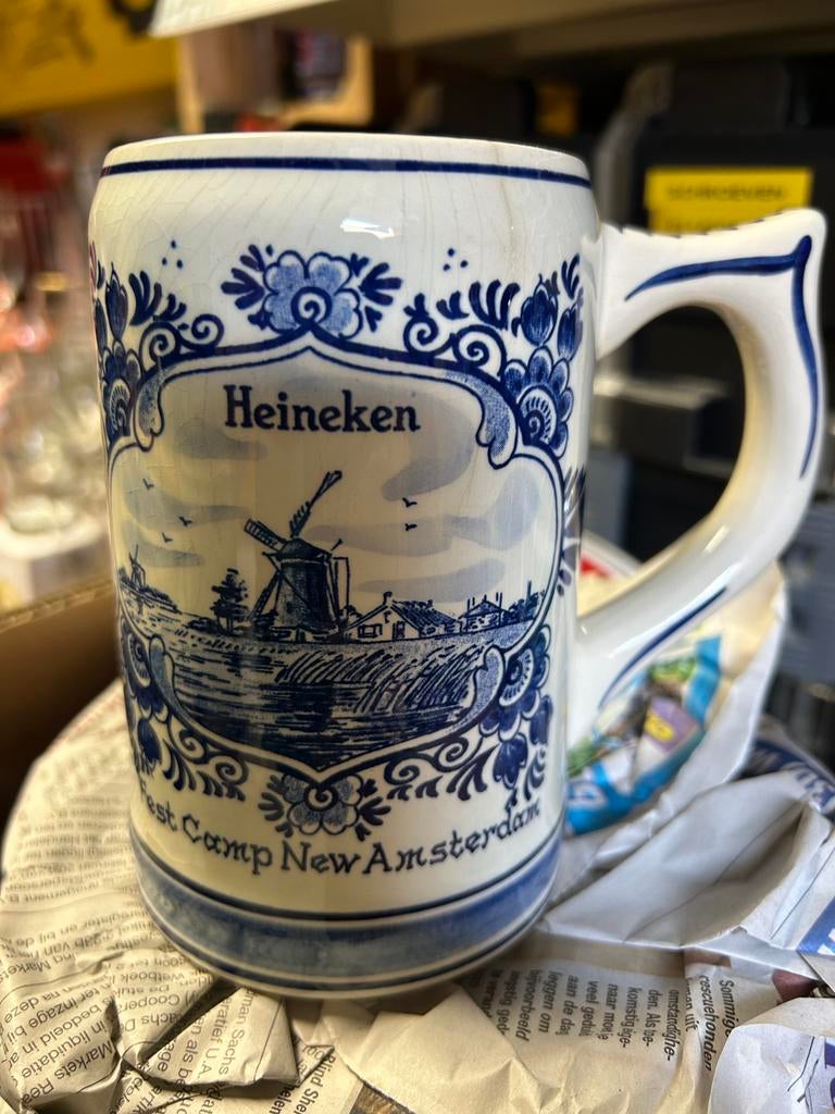 Delfts blauwe Heineken pul dubbeldruk, Verzamelen, Biermerken, Ophalen, Zo goed als nieuw, Pul(len), Heineken