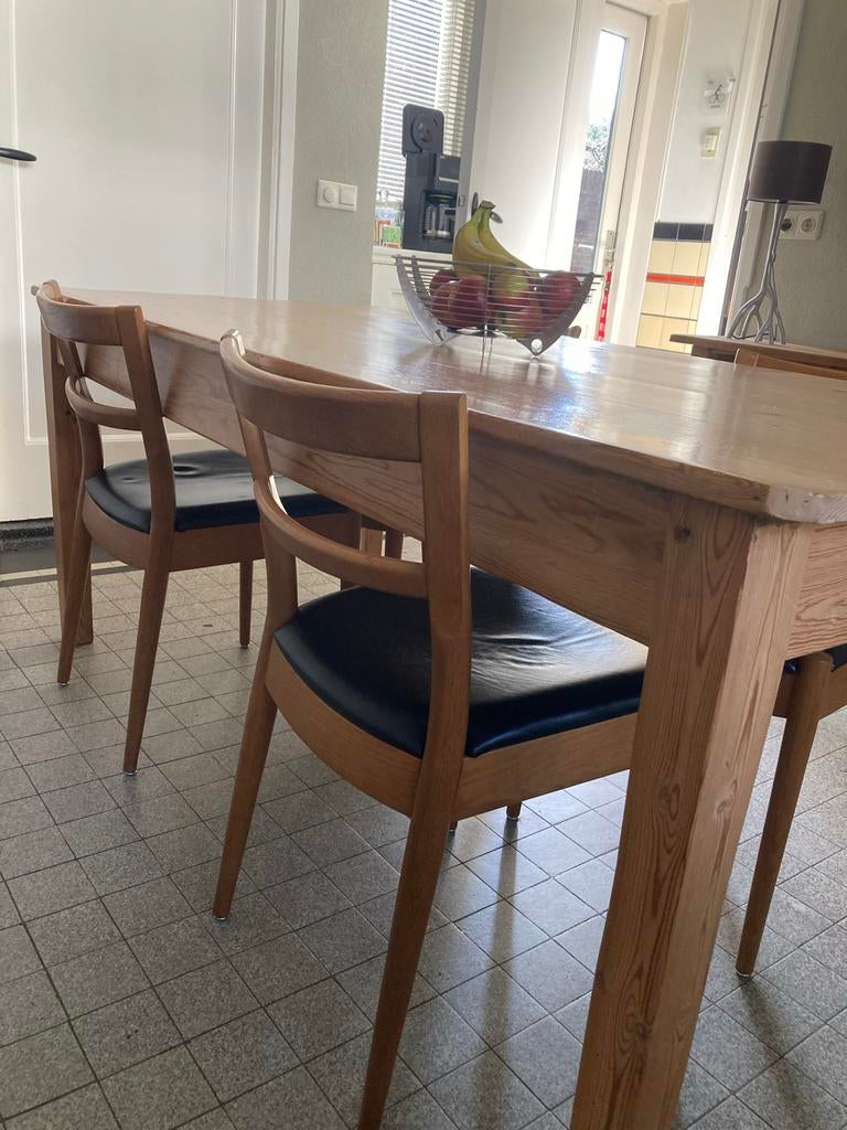 6 vintage IKEA stoelen met zwart leren zitting, Ophalen of Verzenden