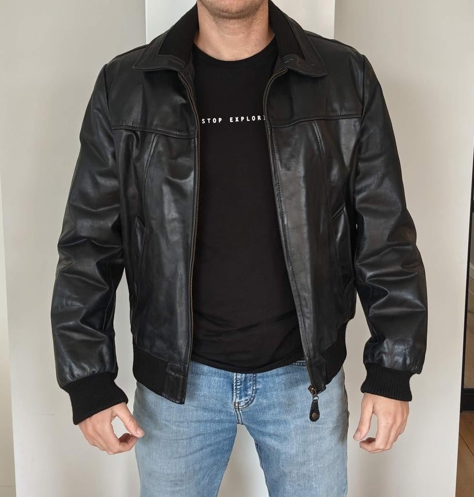 Redskins vintage leren jas zwart, Maat 52/54 (L), Zwart, Ophalen of Verzenden, Zo goed als nieuw