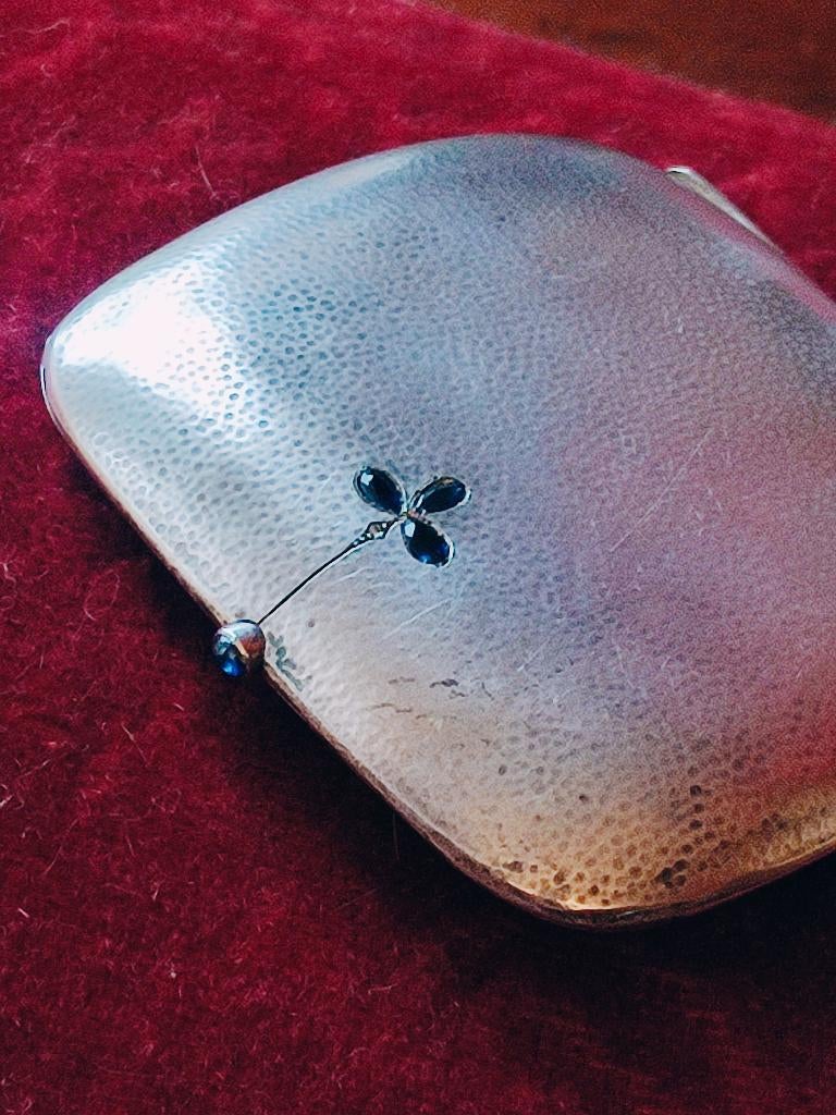 Antieke zilveren sigaretten doosje met saffieren,diamanten, Ophalen of Verzenden, Zilver