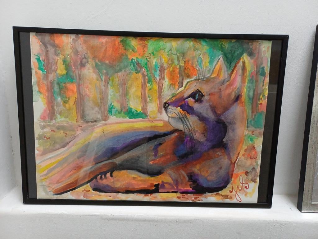 Handgemaakt A3 Schilderij Kat - Uniek Kunstwerk, Ophalen of Verzenden