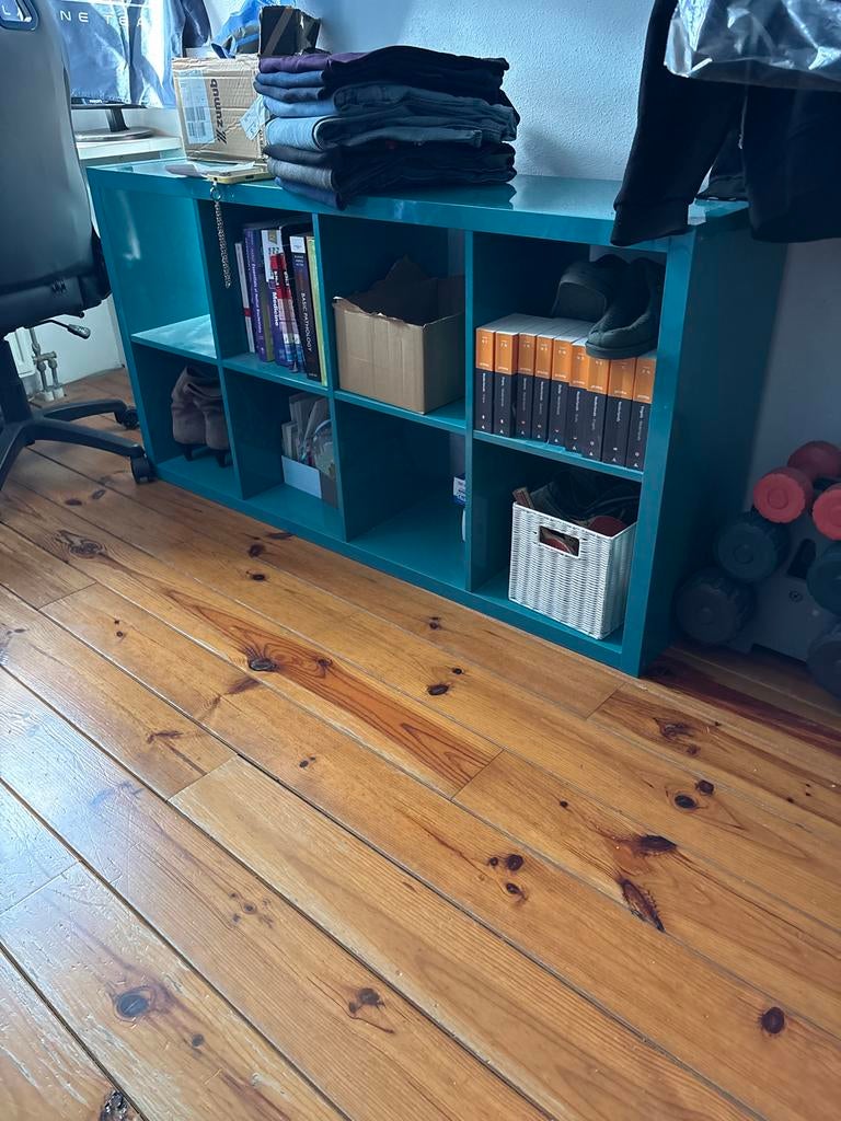 Ikea Kallax kast turquoise - Handig en veelzijdig, Met plank(en), Gebruikt, 100 tot 150 cm, Ophalen of Verzenden