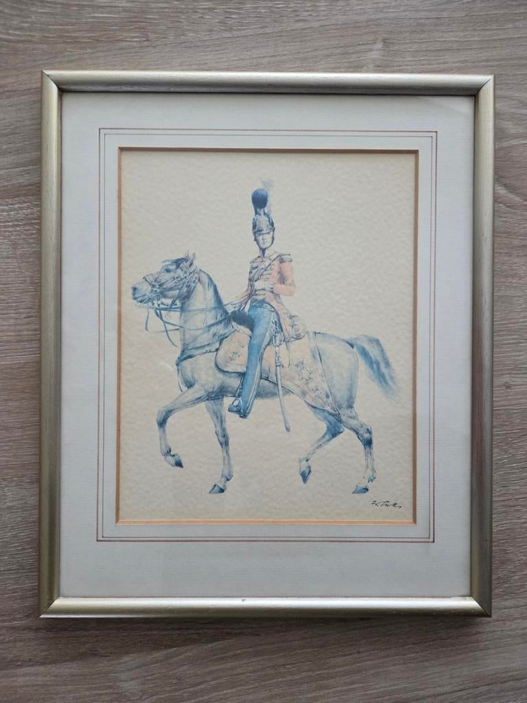 Cavalry  (officier te paard) VS anno 1880. Gesigneerd, Antiek en Kunst, Kunst | Litho's en Zeefdrukken, Ophalen of Verzenden