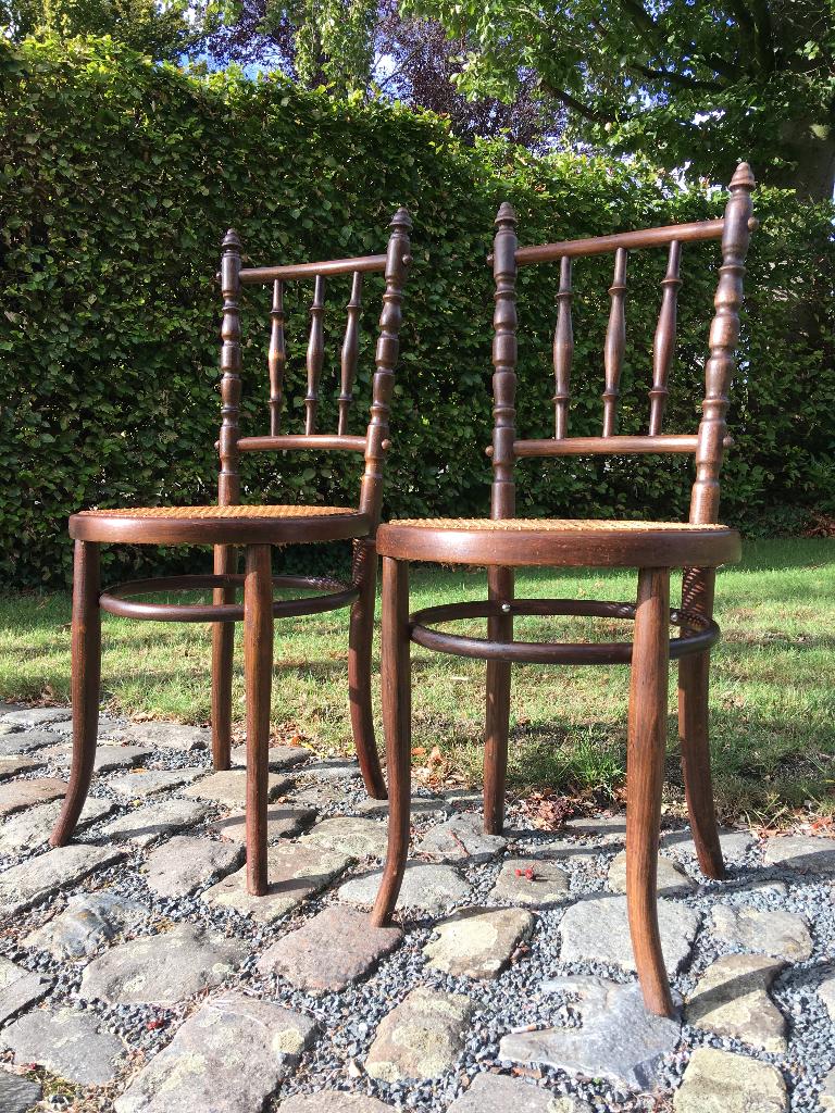 2 authentieke Fischel bentwood bistro stoelen, Huis en Inrichting, Stoelen, Ophalen, Gebruikt, Twee, Bruin