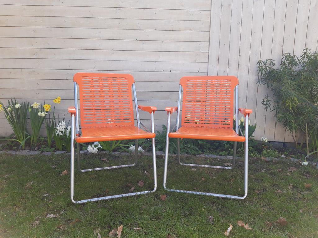 Vintage retro oranje campingstoeltjes, klapstoel, jaren 70, Ophalen, Gebruikt