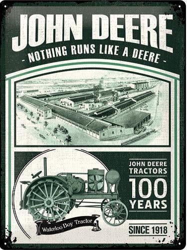 John Deere 100 years.  Metalen wandbord in reliëf 30 x 40, Reclamebord, Nieuw, Ophalen of Verzenden, X