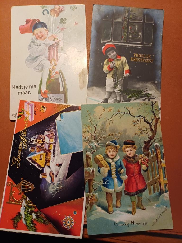 Kerstkaart 4x nostalgie oud, Ophalen of Verzenden, Voor 1920