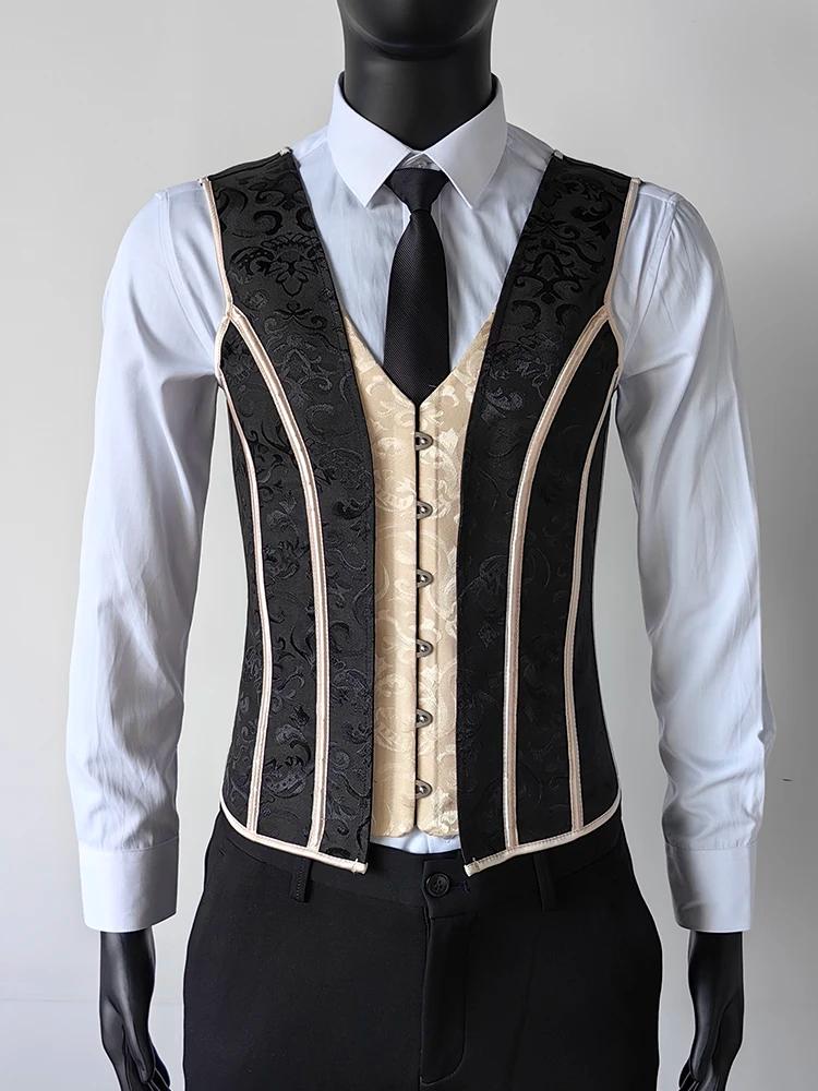 Heren zwart beige middeleeuws korset steampunk gothic, Kleding | Heren, Verzenden, Nieuw, Overige maten, Kleding