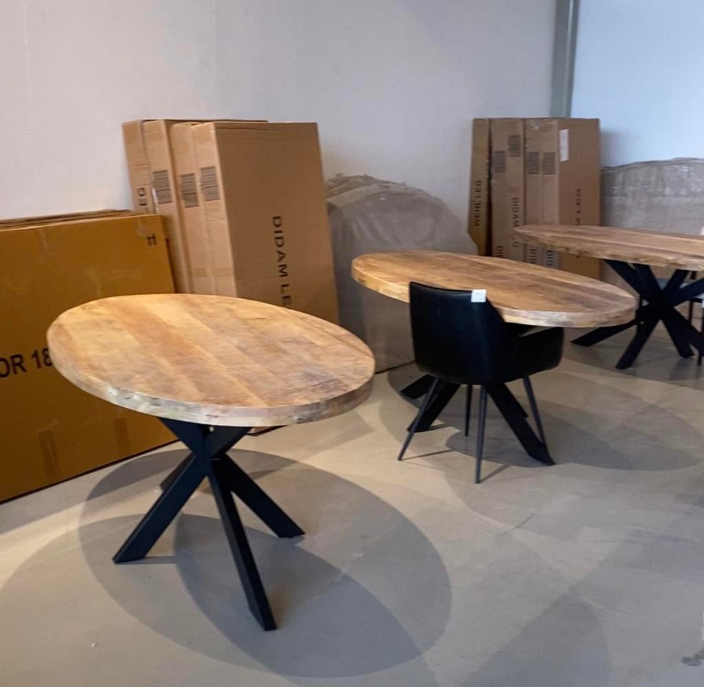 Eettafel ovaal/rond  mangohout Cash&Carry, Ophalen of Verzenden, Nieuw, Ovaal