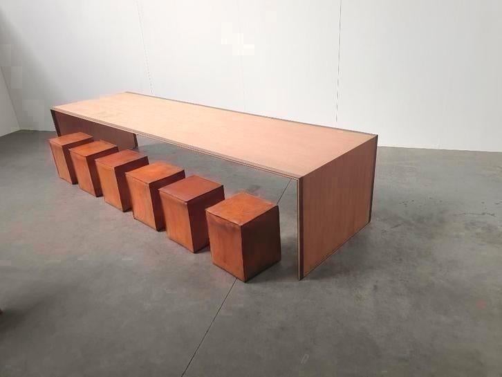 Eikenhouten messing vintage design xl vergadertafel, Ophalen