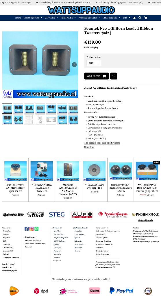 Fountek Neo3.5H Horn Loaded Ribbon Tweeter ( set van 2 ), Audio, Tv en Foto, Luidsprekers, Overige merken, Gebruikt, ., Ophalen of Verzenden