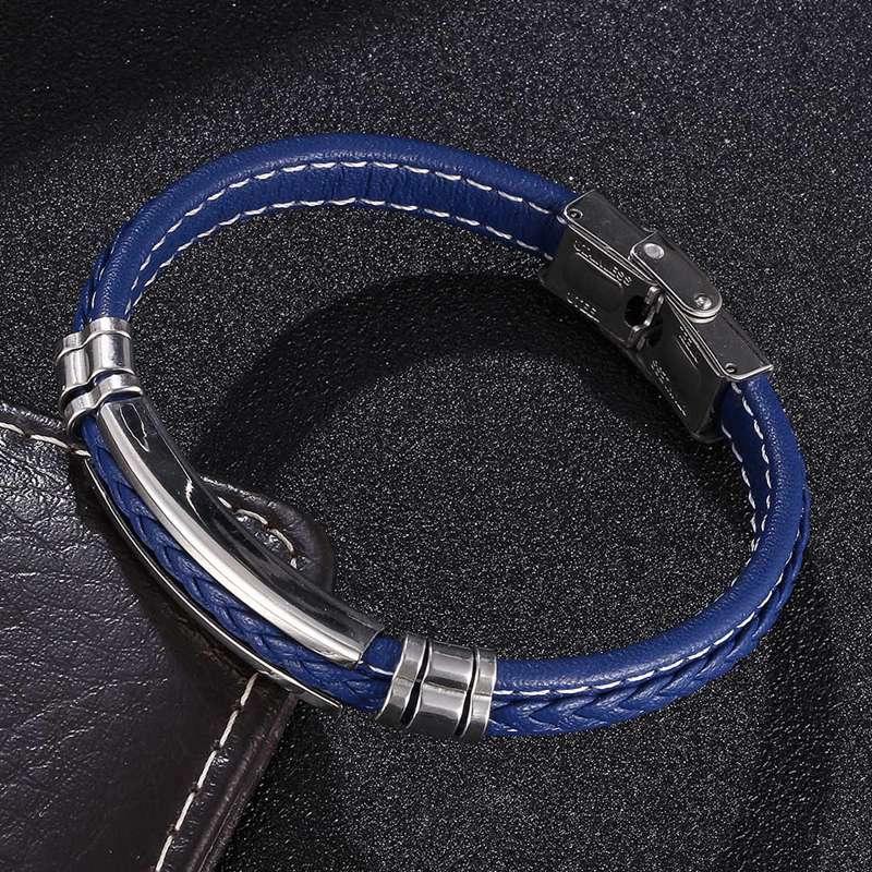 Blauwe Leren Armband / Heren Dames Blauw Bandje Arm Band, Verzenden, Nieuw, Blauw, Leer