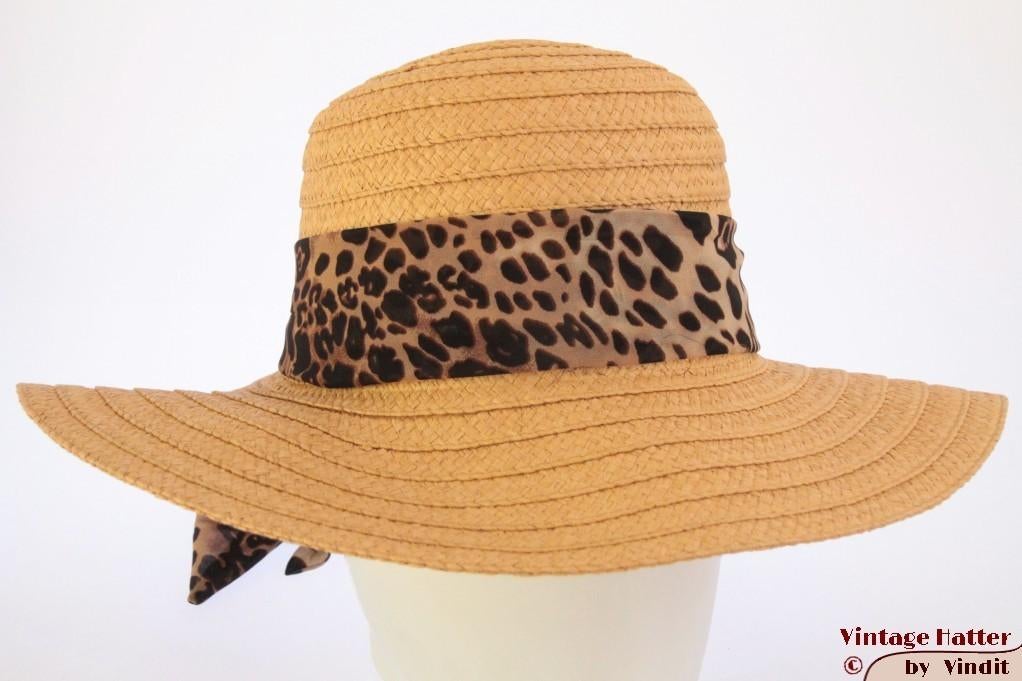 Dames floppy strandhoed Hawkins beige panter sjaaltje 54-57, Hoed, Hawkins, Nieuw, One size fits all