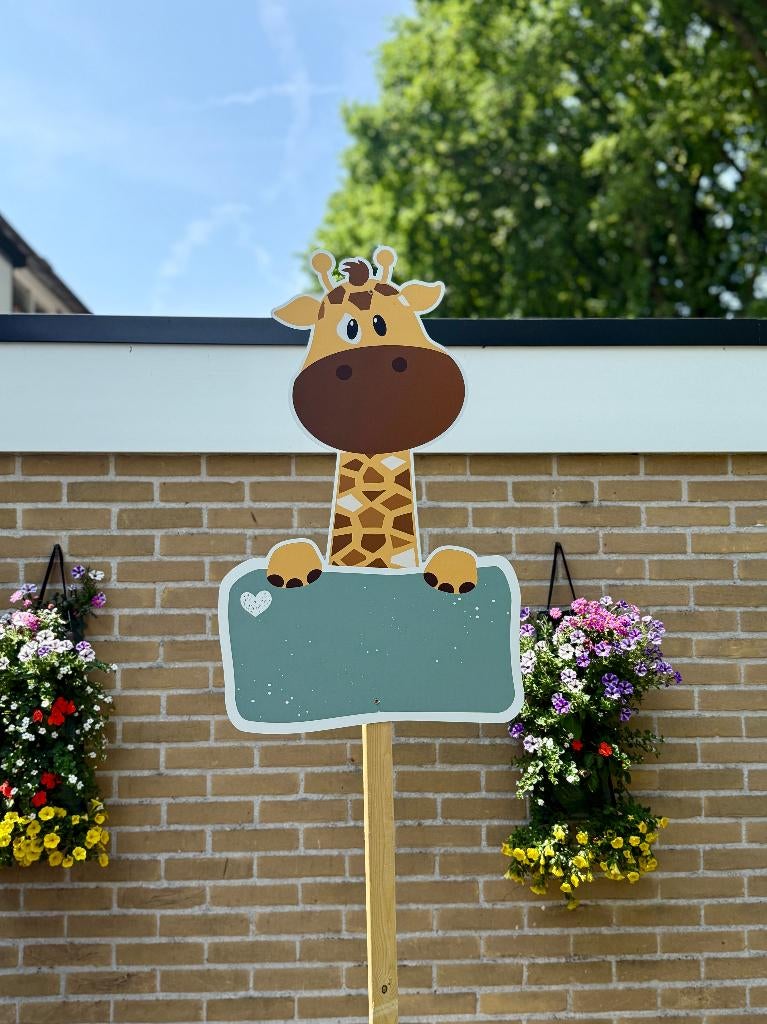 Geboortebord jungle dier giraffe voor baby voor in de tuin!, Kinderen en Baby's, Kraamcadeaus en Geboorteborden, Ophalen, Nieuw
