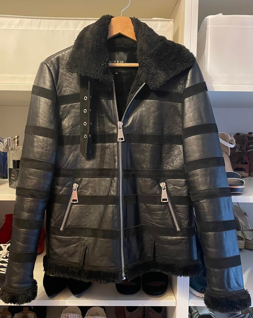 Nikkie leren jas maat 36, Kleding | Dames, Jassen | Winter, Ophalen of Verzenden, Zo goed als nieuw, Maat 36 (S), Zwart