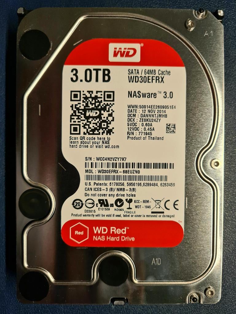 WD Red NAS 3TB WD30EFRX, Computers en Software, Harde schijven, Ophalen, Intern, Gebruikt, Server
