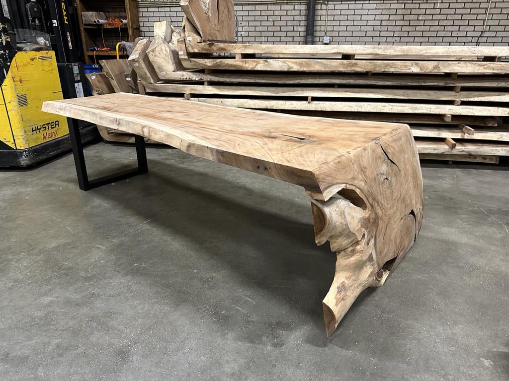 Unieke rivier boomstamtafel uit een stuk massief suarhout, Ophalen of Verzenden
