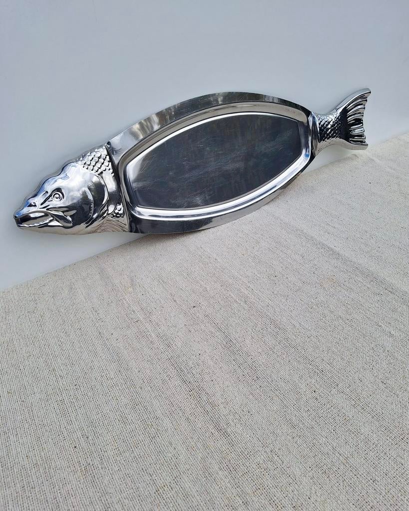 XXL RVS zilveren visservies serveerschaal borrelplank, Antiek en Kunst, Antiek | Servies los, Ophalen