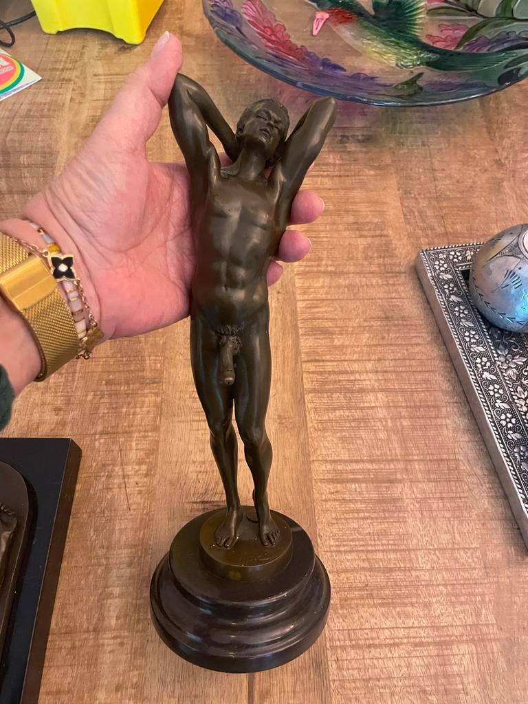 Art Deco bronzen beeld– J. Patouë – massief brons, Antiek en Kunst, Ophalen of Verzenden
