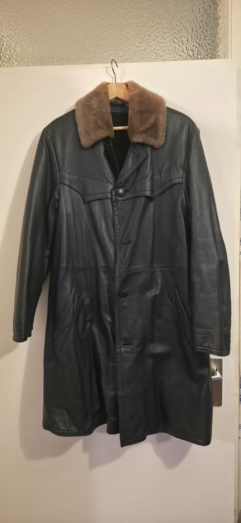 Winterjas zwart echt leer maat 50x52, Ophalen of Verzenden, Zo goed als nieuw, Bruin