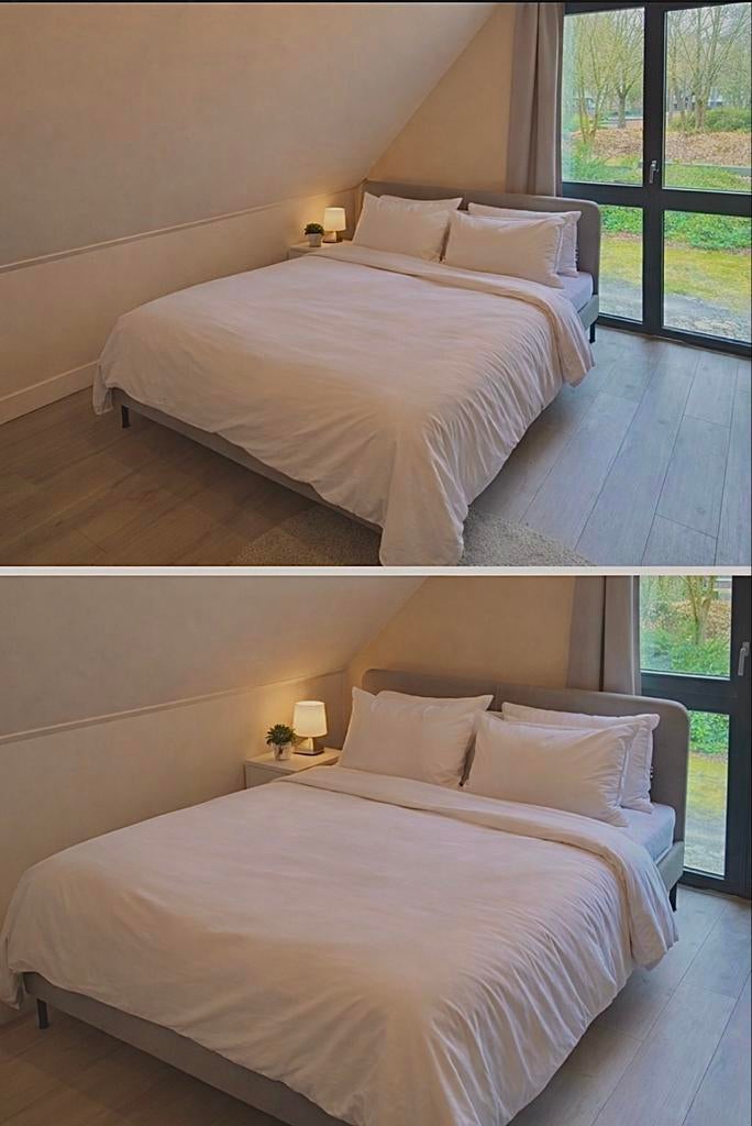 Ikea SLATTUM gestoffeerd bedframe, grijs, 140x200 cm, Gebruikt, Tweepersoons, 200 cm, 140 cm