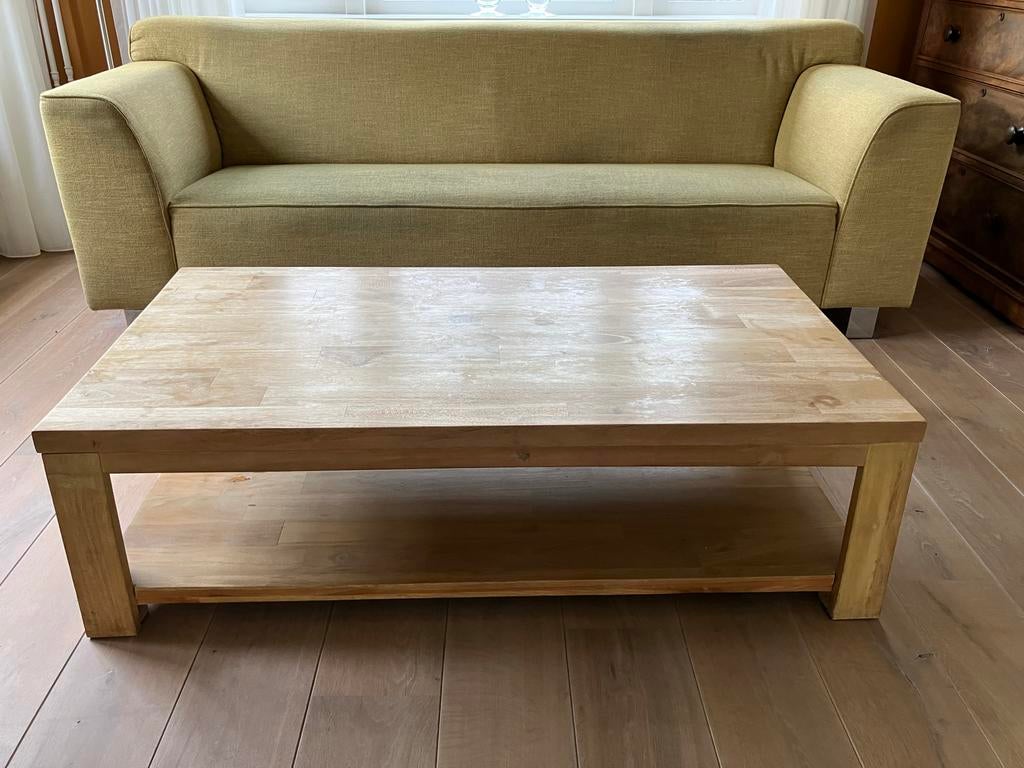 Robuuste houten salontafel - L130xB70xH38 cm, Ophalen, Gebruikt, 100 tot 150 cm, 50 tot 100 cm