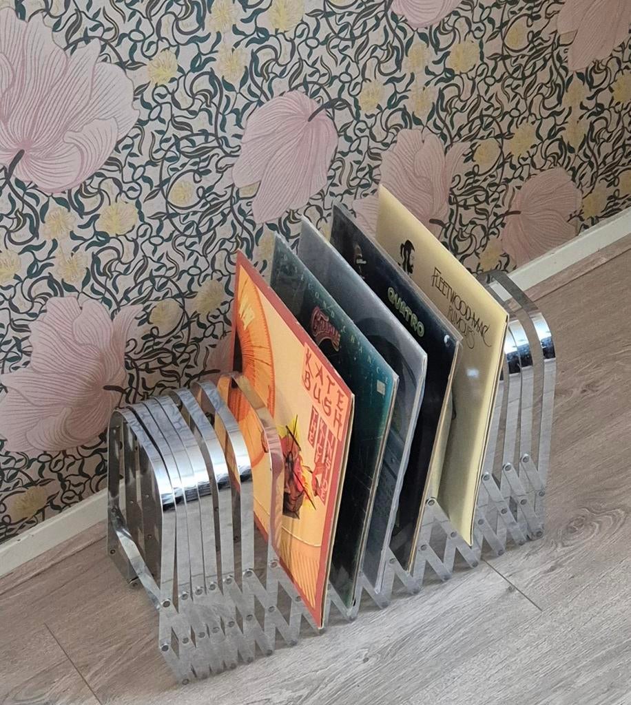 Vintage harmonica vinyl- tijdschriftenrek chroom design, Ophalen of Verzenden