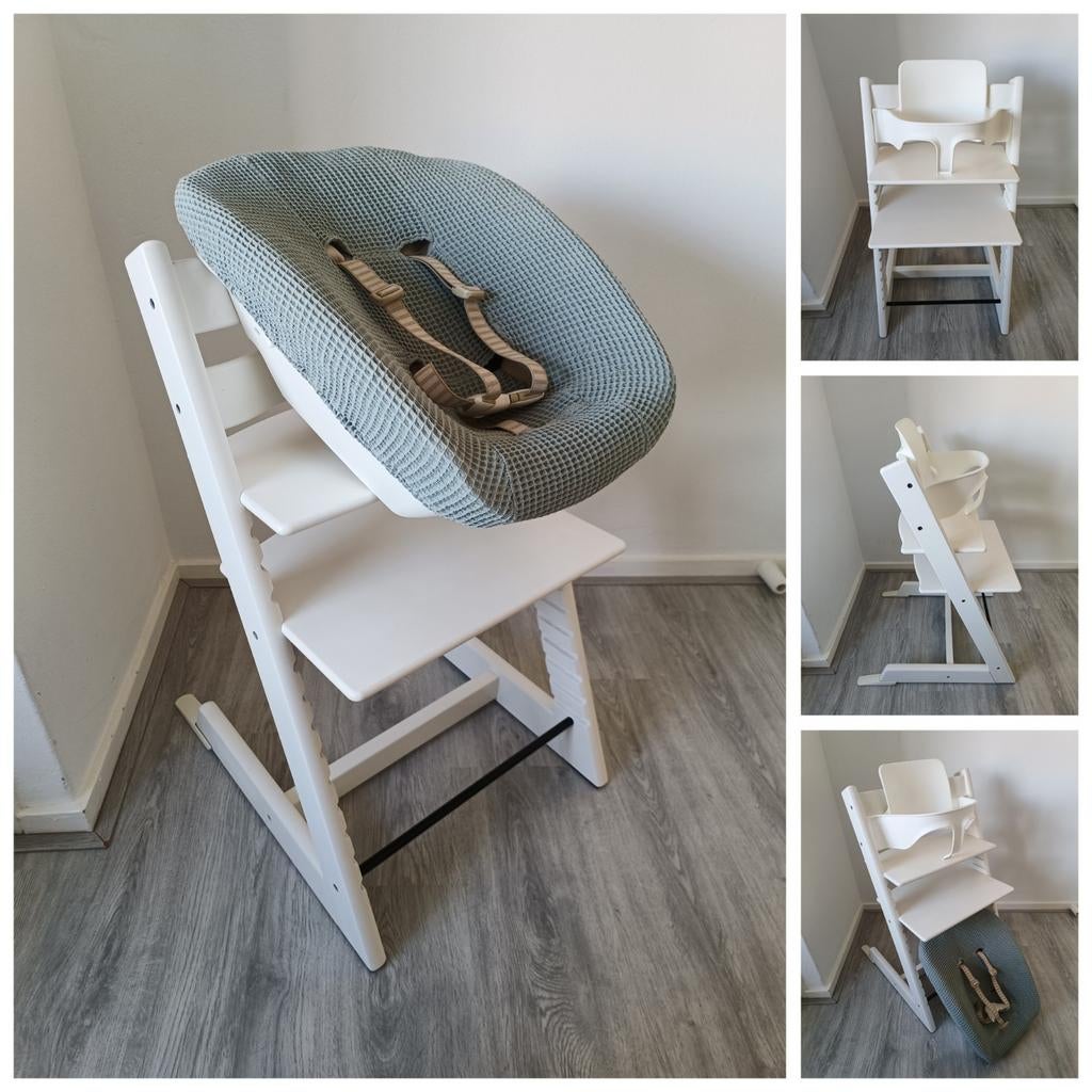 ZGAN! Stokke Tripp Trapp wit+babyset, newbornset, extra hoes, Kinderen en Baby's, Ophalen of Verzenden, Zo goed als nieuw, Stokke Tripp Trapp