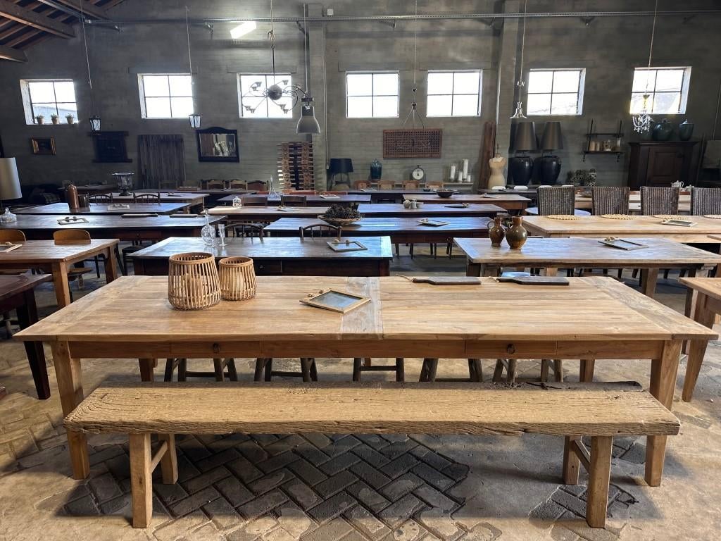 Landelijke boerentafel met 2 lades - 300 x 100 cm, Eikenhout, 200 cm of meer, Zo goed als nieuw, Vijf personen of meer