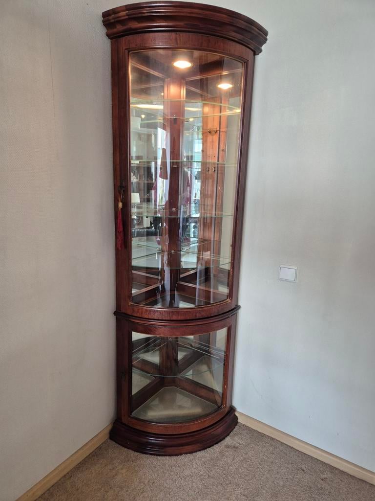 Vitrinekast hoekkast met glas en verlichting, Ophalen, Gebruikt, 50 tot 100 cm, Glas