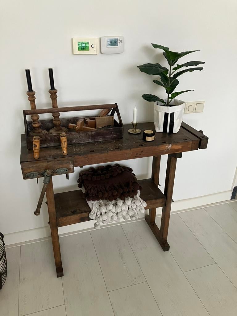 Mooie brocante/oude decoratieve werkbank 101 x 35 cm, Doe-het-zelf en Verbouw, Werkbanken, Ophalen of Verzenden, Gebruikt, 70 tot 120 cm