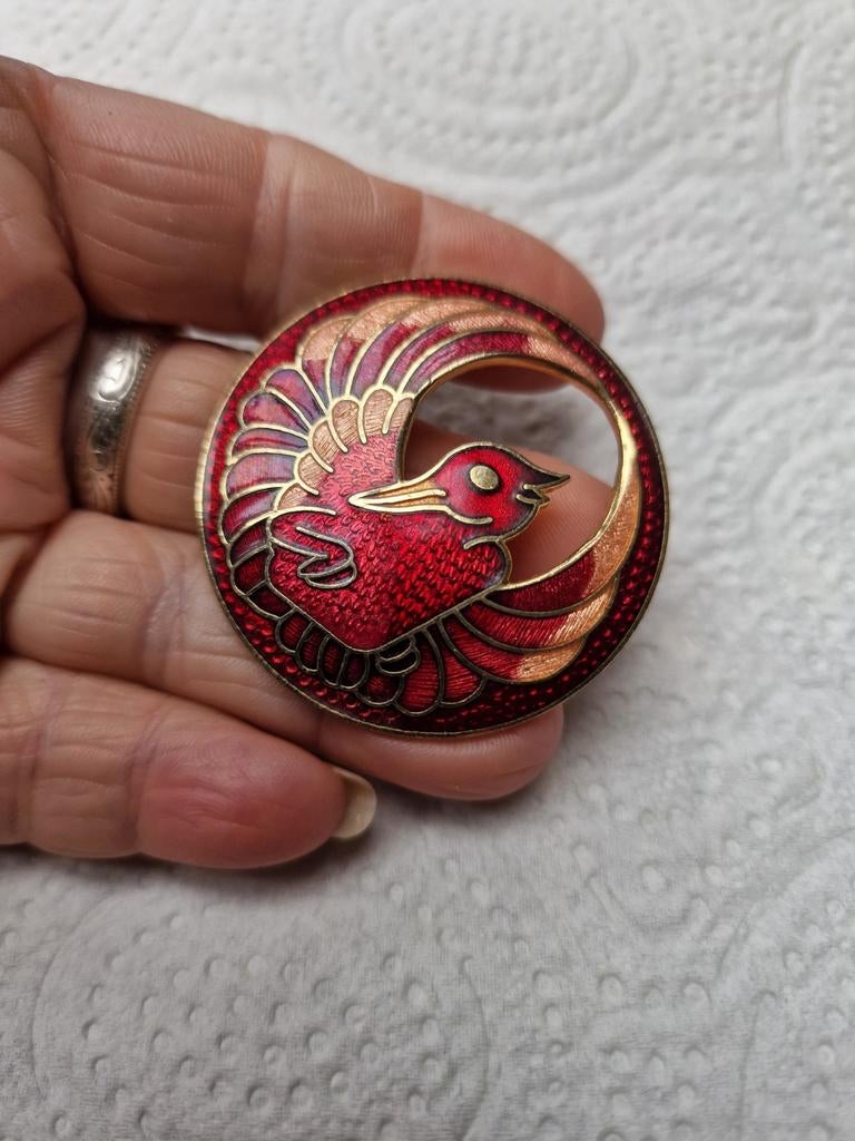 Cloisonne vogel broche, Ophalen of Verzenden