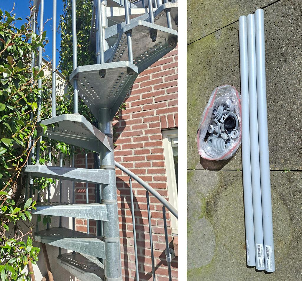 3x pvc leuningdeel 120cm wenteltrap en div. onderdelen, Doe-het-zelf en Verbouw, Ophalen, Zo goed als nieuw, Minder dan 2 meter