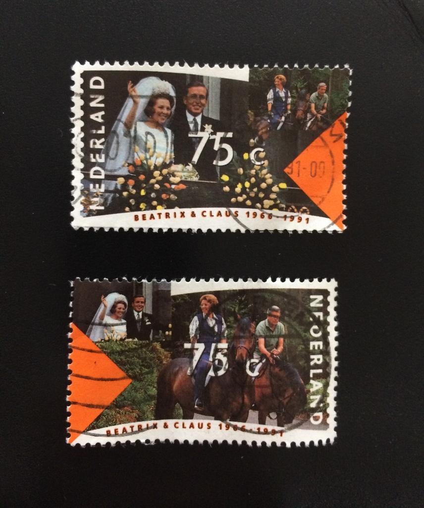 2 postzegels Beatrix en Claus 1991 koninklijk huis, Postzegels en Munten, Postzegels | Nederland, Verzenden, Na 1940, Gestempeld